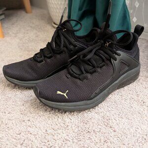 Puma Electron 2.0 black slip on sneakers w/ gold accent Women size 7.5